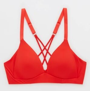 NWT Aerie Real Sunnie Wireless Lightly Lined Strappy Bra In Holiday Red 32A